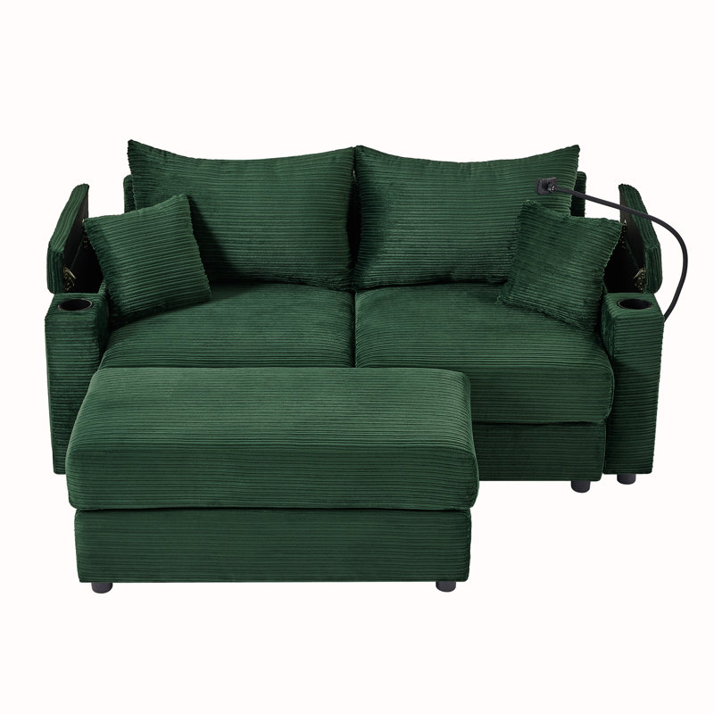 72.8" Upholstered Loveseat Sofa With Ottoman, Green