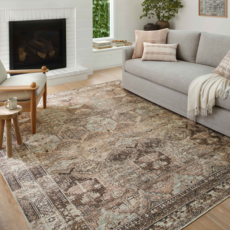 Light Blue and Clay 10' x 14' Synthetic Rectangular Rug