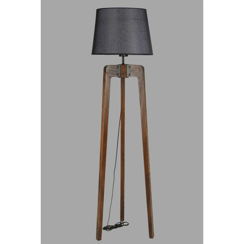 Luro Stylish Floor Lamp with FIR Wood Body, Walnut & Black Finish, 67.0 inches Tall | E27 Socket, Max 60W | Durable Fabric Cap & Electrostatic Oven Dried Paint | Perfect for Living Rooms & Modern Decor
