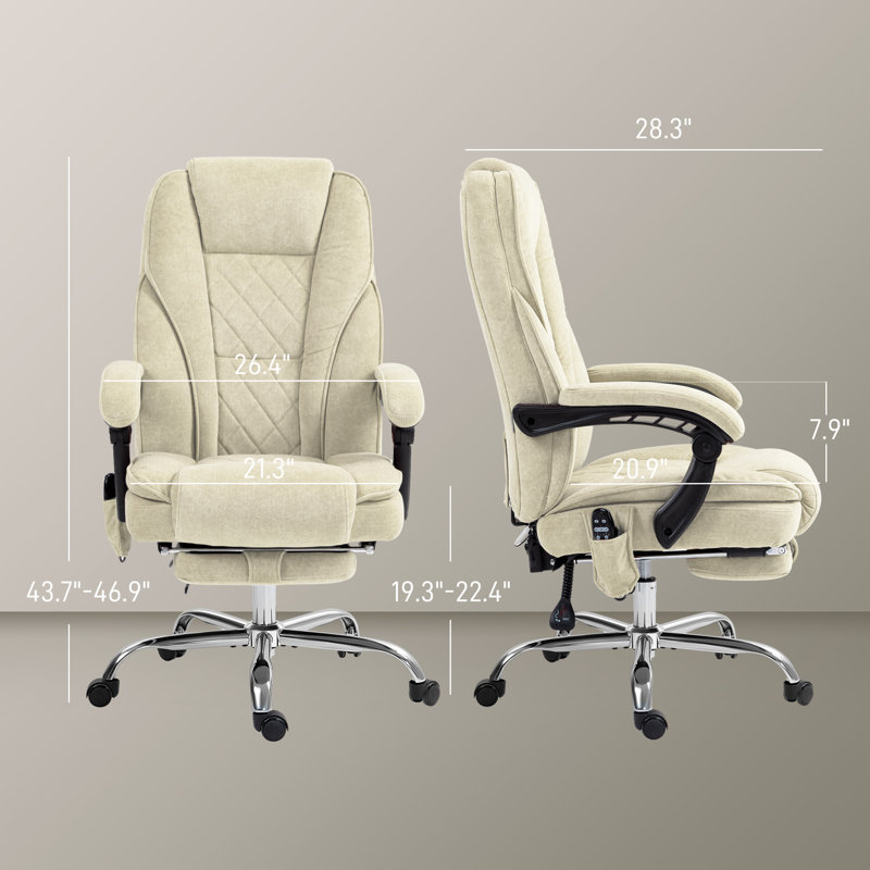 Vinsetto Massage Office Chair With Foot Rest, Executive Office Chair With 6 Vibration Point And Heat, Reclining Computer Chair, Swivel Desk Chair, Adjustable Height, Beige