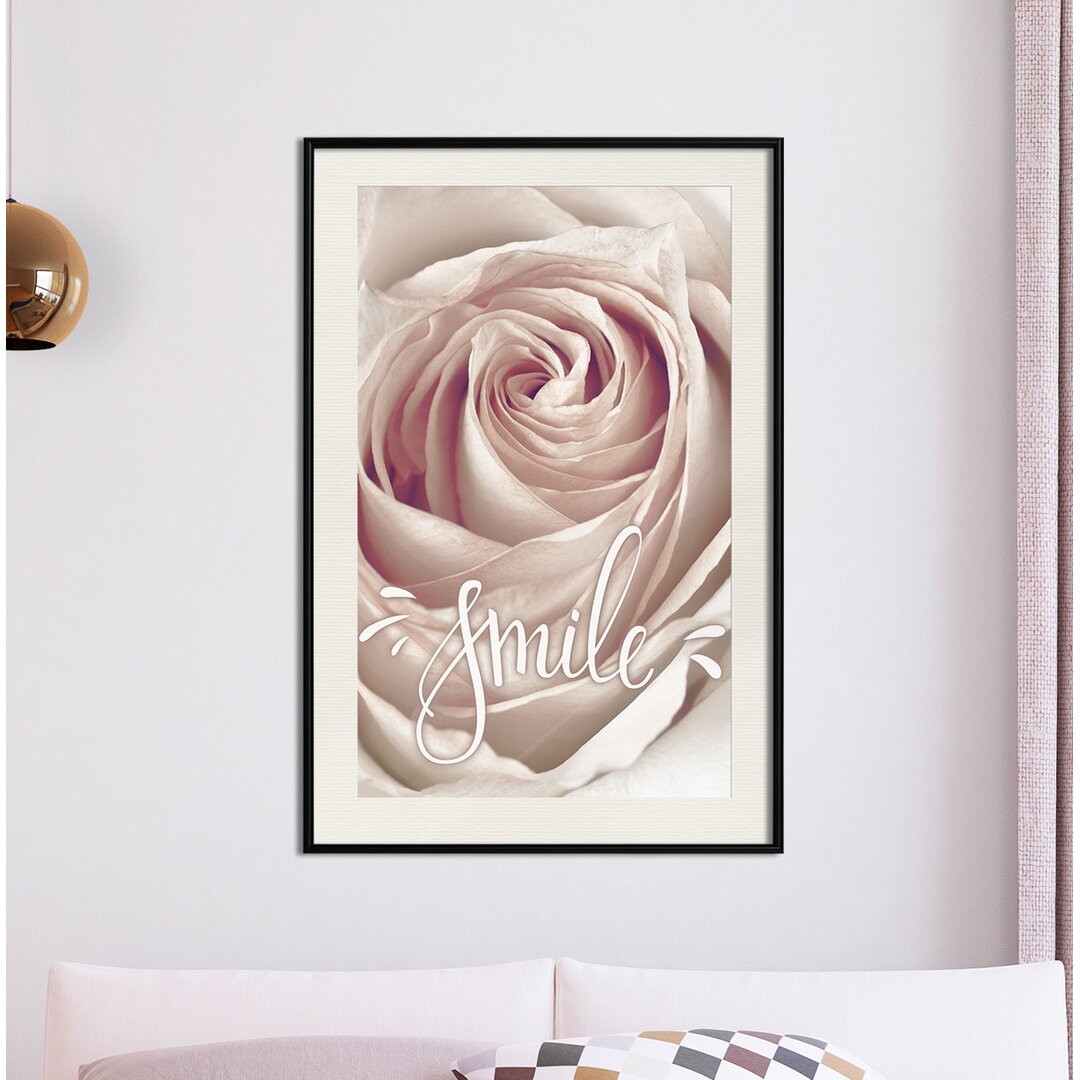 Rose mit einer Botschaft - Bilderrahmen Grafikdruck auf Papier