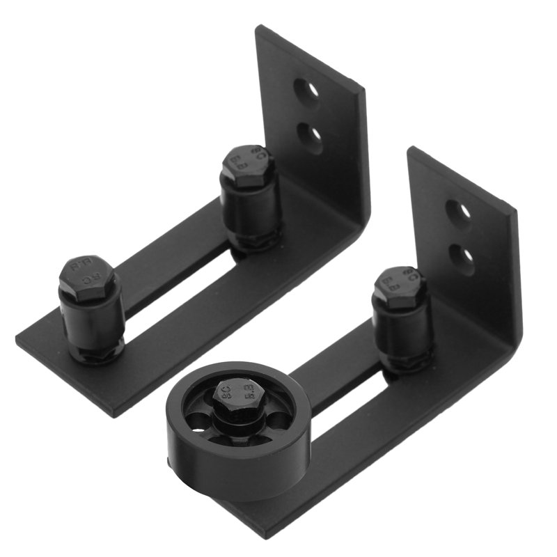 Black Adjustable Wall-Mount Barn Door Guide with Rollers