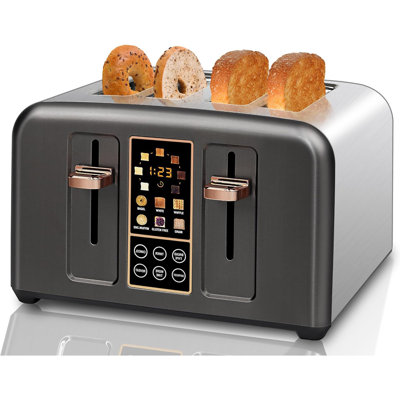 Seedeem Toaster 4 Slice, Stainless Toaster & Touch Control, Lcd Display, 6 Bread Type, 7 Shade Settings, 1.5'' Wide Slots, Cancel/defrost/reheat, Removable Crumb Tray, 1800w, Dark Metallic