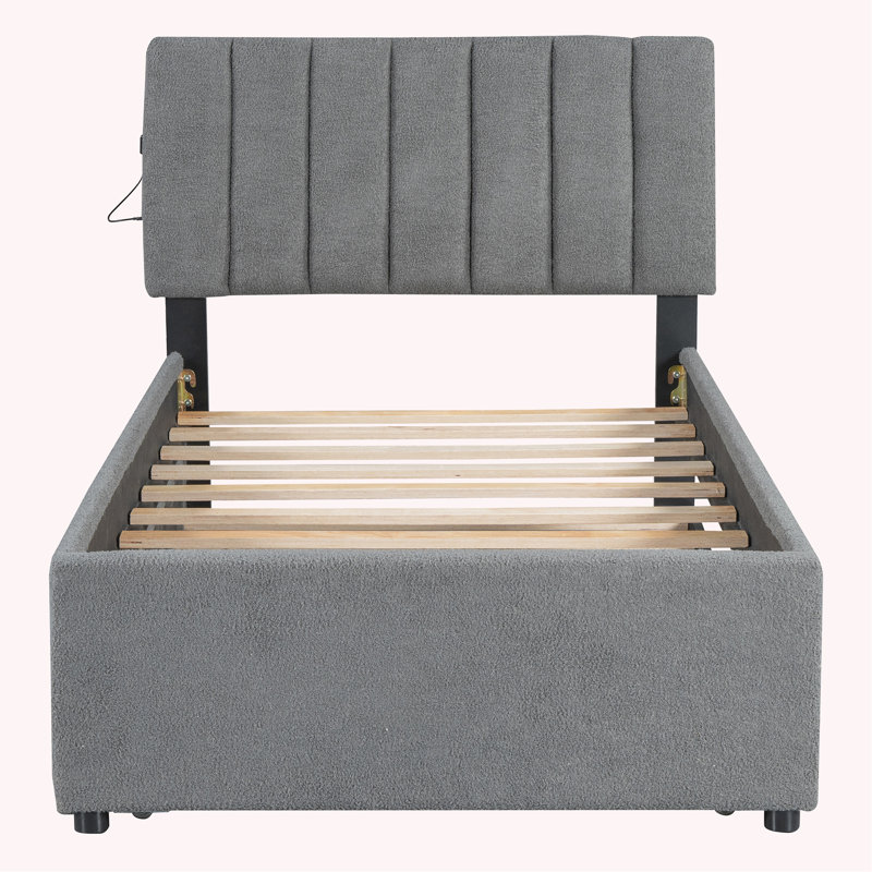 Alphea Upholstered Platform Bed, Gray, Twin