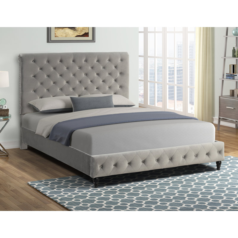 Lit plateforme tapissier standard Corderro , Bleu, Très grand