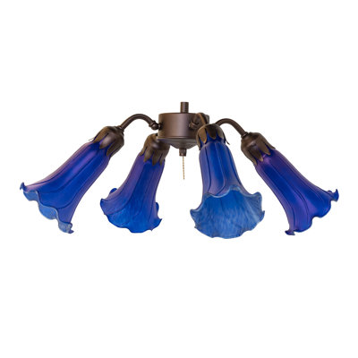 19" Wide Amber/Purple Tiffany Pond Lily 4 Light Fan Light