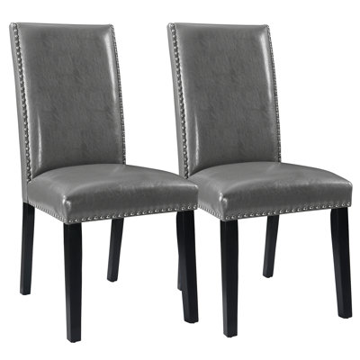 Nysir Faux Leather Parsons Dining Chairs with Nailhead Trim