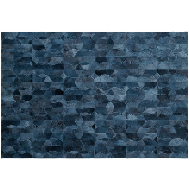 Art Hide Cowhide Abstract Area Rug in Blue, Rectangle  6'7" x 9'8"