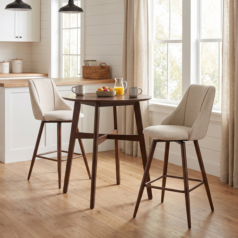 Ensemble de salle à manger 3 pièces, hauteur de comptoir rond 35,4 po, avec tabourets pivotants rembourrés à 360°, Beige