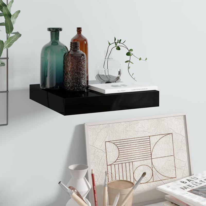 Artamas Floating Shelf, High Gloss Black, 3.8cm H x 23.5cm W x 23cm D