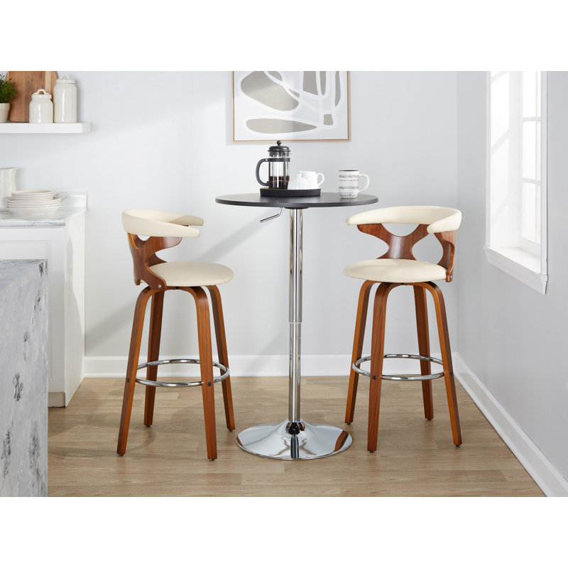 Laquietta 30" Fixed-Height Bar Stools with Bent Wood Legs & Round Footrest, Walnut