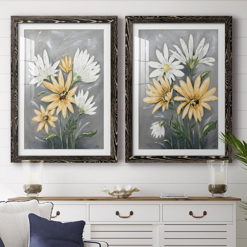 «Summer Daisies I», reproduction encadrée de qualité supérieure - prête à être accrochée, Noir