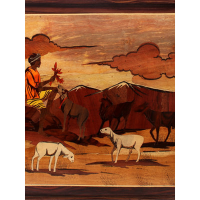 19" Goatherder In Village | Rosewood Panel With Inlay Work