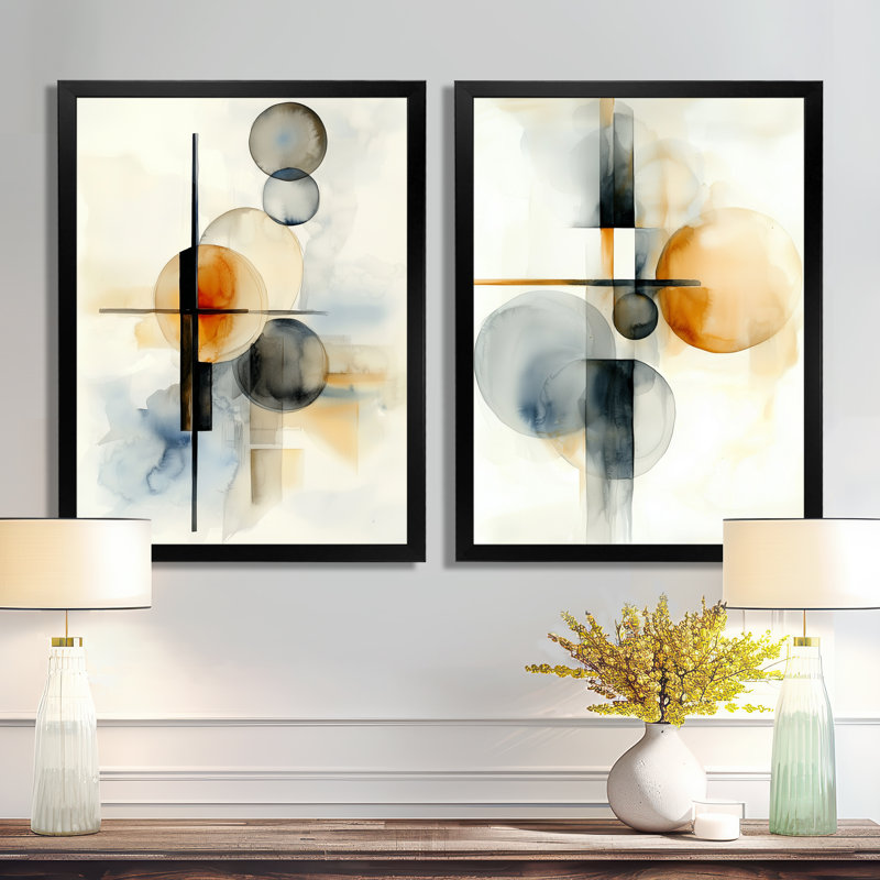 Abstrait suprématisme équilibre avec formes I - ensemble de 2 décorations murales modernes, H 32 po x l 48 po