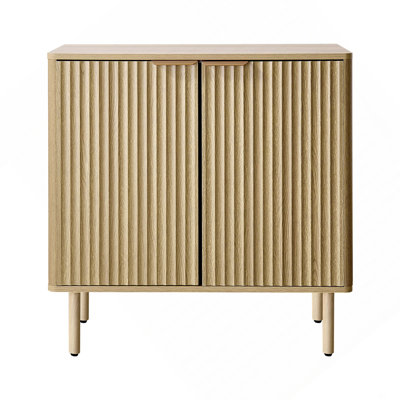Coffee Bar Cabinet, Mid Century Fluted Coffee Bar Table with 2-Tier Storage, Buffet Stand Cabinet with Barn Doors, Sideboard Buffet Station for Living Room, Entryway