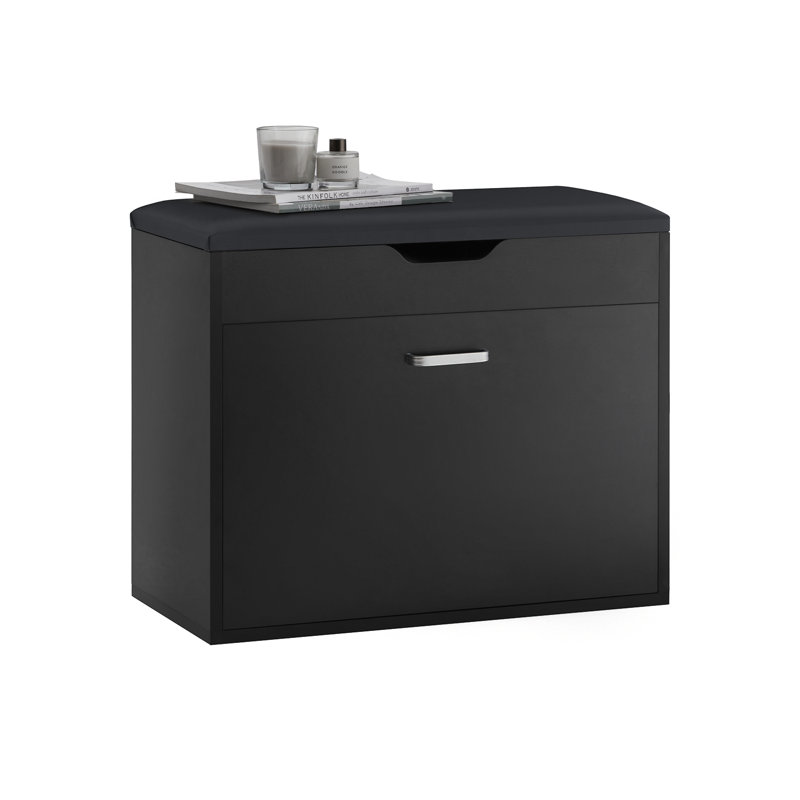 Helmy Faux Leather Upholstered Storage Bench, Black
