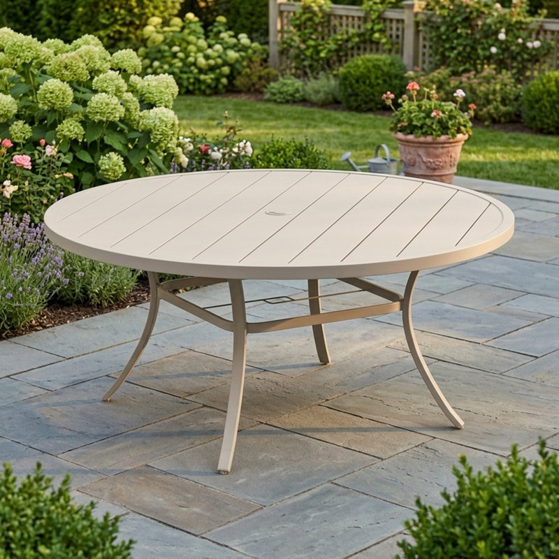 53" Patio Metal Round Dining Table, Cream