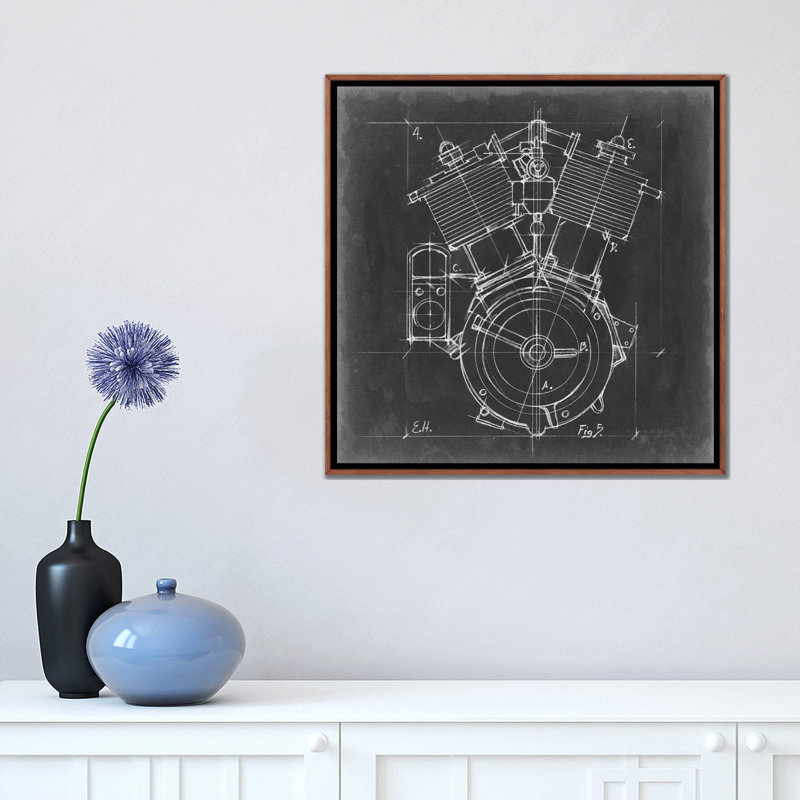 "Moto Engine Blueprint IV" par Ethan Harper, reproduction d’art, H 18 po x l 18 po x 1,5 po, Pas de tapis