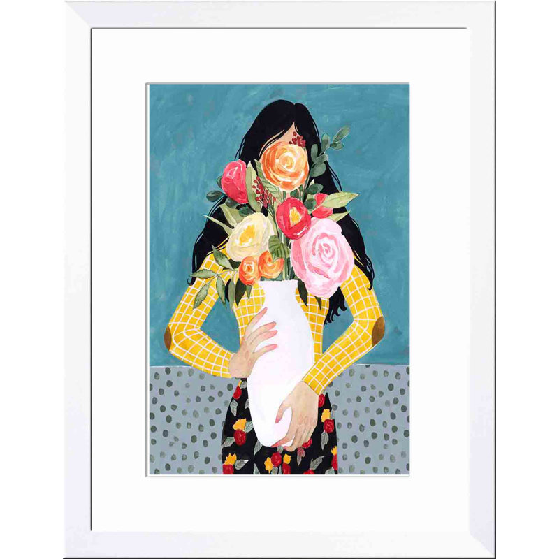 «Flower Vase Girl II» par Grace Popp - peinture encadrée, Blanc, H 12 po x l 8 po