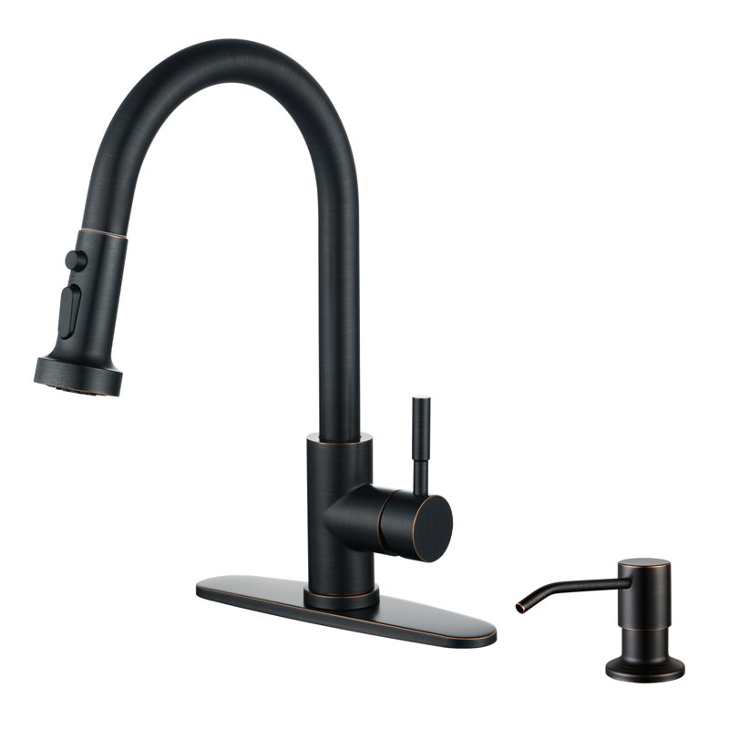Pull Down Single Handle Kitchen Faucet with Soap Dispenser, Oil Rubbed Bronze