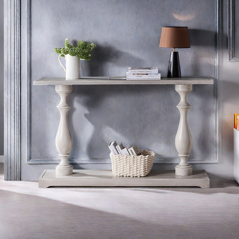 Console à colonne romaine de style américain., H 34,65 po x l 55,12 po x P 13,78 po, Bois gris