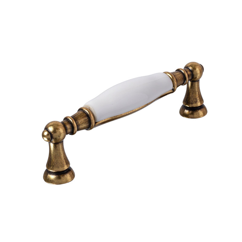 Antique Brass White "Ferrara" Transitional Cabinet Hardware, 3-3/4" Drawer Pull
