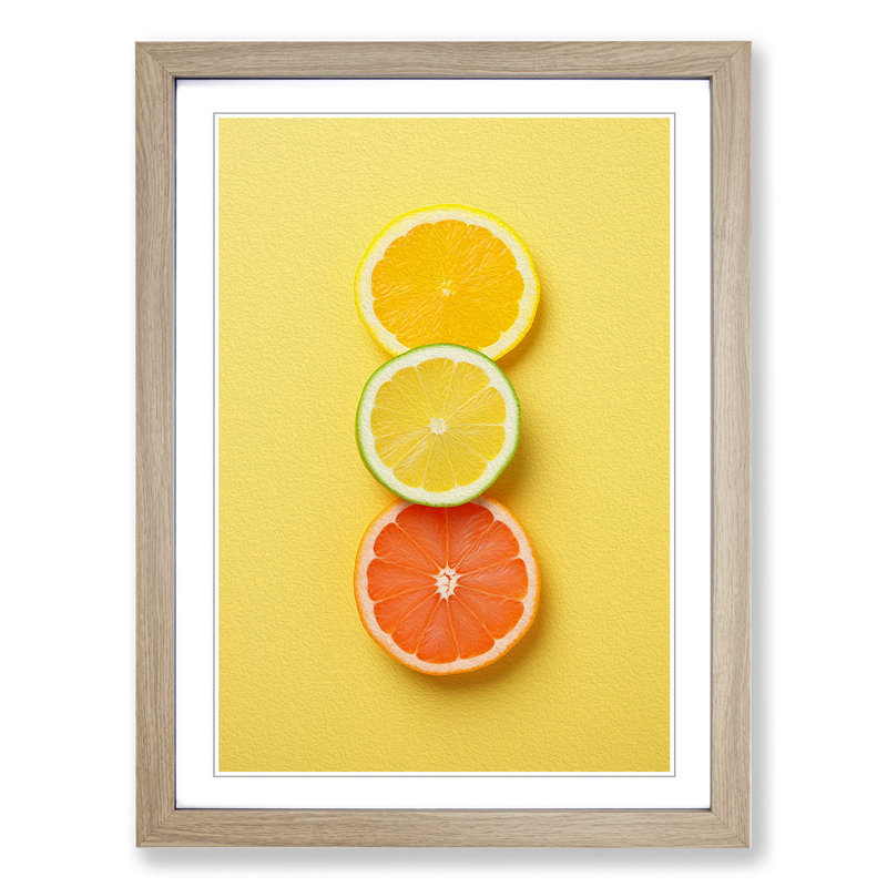 Citrus Fruits Minimalism - Framed Print, Oak Framed, 64cm H x 46cm W