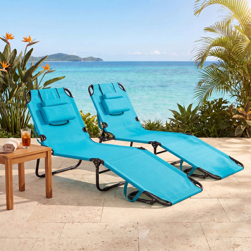 Averyanna Outdoor Metal Chaise Lounge, Light Blue