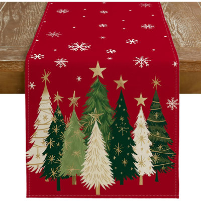 Christmas Table Runner 13X72 Inch, Xmas Trees Snowflakes Winter Holiday Decorative Farmhouse Table Decorations For Kitchen Dinning, Indoor Outdoor Dinner Party Decor GT150-72