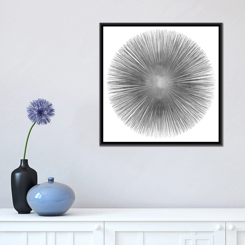 Silver Sunburst I, impression sur toile tendue, H 18 po x l 18 po x P 1,5 po, Toile avec cadre flottant noir, Pas de tapis