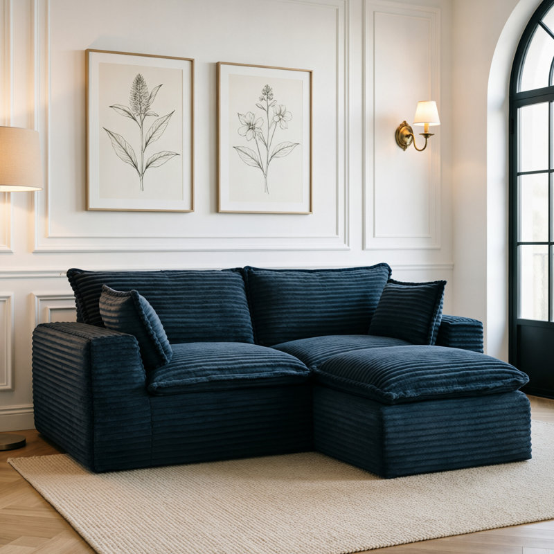 78.8"Cloud Modular Sectional Sofa With Ottoman, No Assembly Required, Gray Corduroy