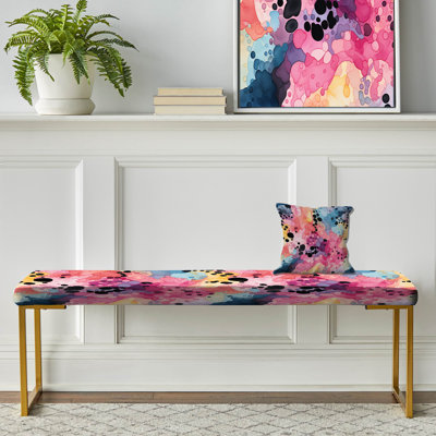Watercolor Eccentricity Pink And Blue - Abstract Upholstered Gold Bench