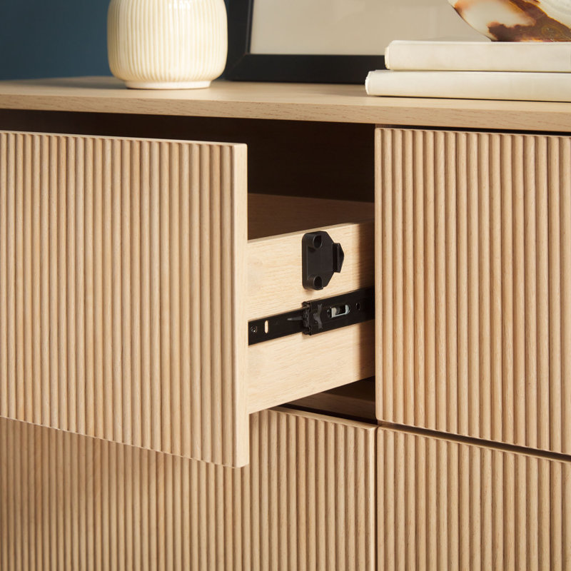 Commode 6 tiroirs Mid-Century avec façades en roseaux, Coastal Oak
