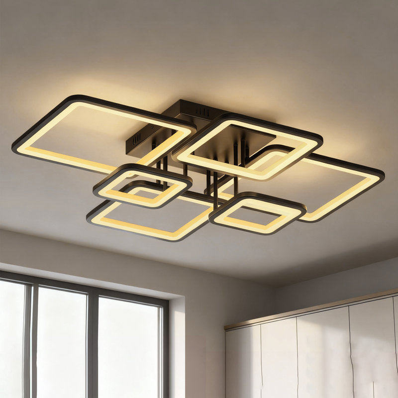 6 - Light Dimmable LED Square/Rectangle Chandelier Kitchen Island Living Room Ceiling Lighting