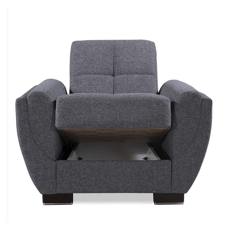 Jaliah Fabric Upholstered Convertible 3-in-1 Sleeper Arm Chair With Storage, Gray Chenille/Microfiber