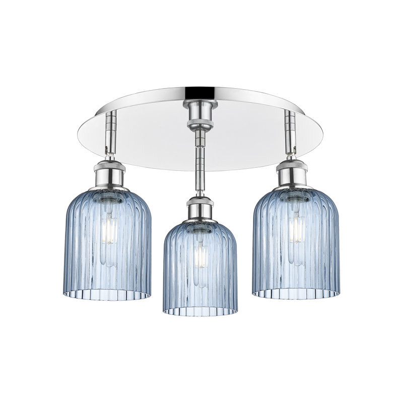 Ballston - Trig - 3 Light 17" Flush Mount, Polished Chrome, Princess Blue