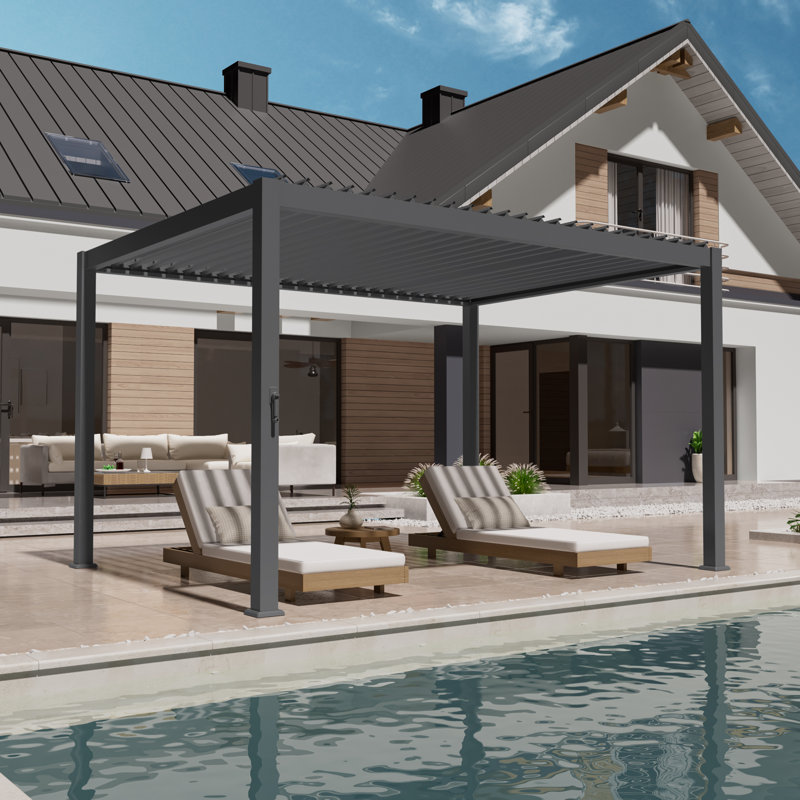 Pergola d'extérieur en aluminium à persiennes avec toit et système de drainage réglables, pergola de patio toutes saisons pour terrasse