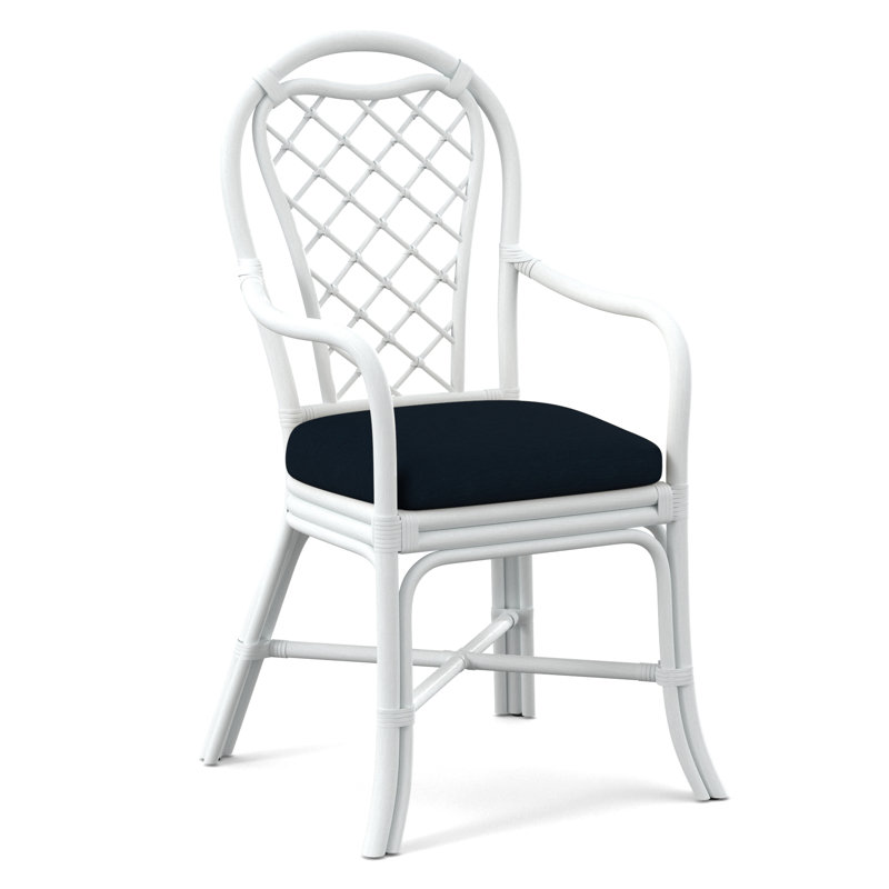 Trellis Dining Arm Chair, Frost White, Light Blue Performance Fabric; 0851-55