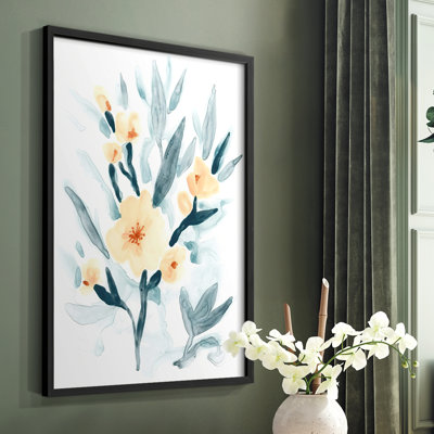 «Indigo & Blush Bouquet I», reproduction encadrée - bois massif