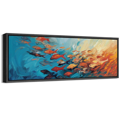 Banc de poissons en bleu et orange antique rétro