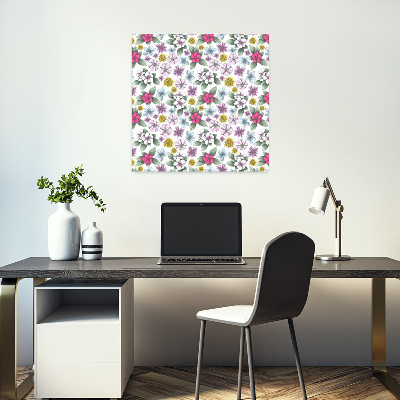 Art contemporain, art floral rétro, H 18 po x l 18 po