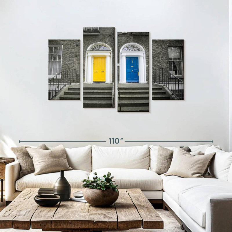Lilie jaune et bleu portes, H 48 po x l 75 po