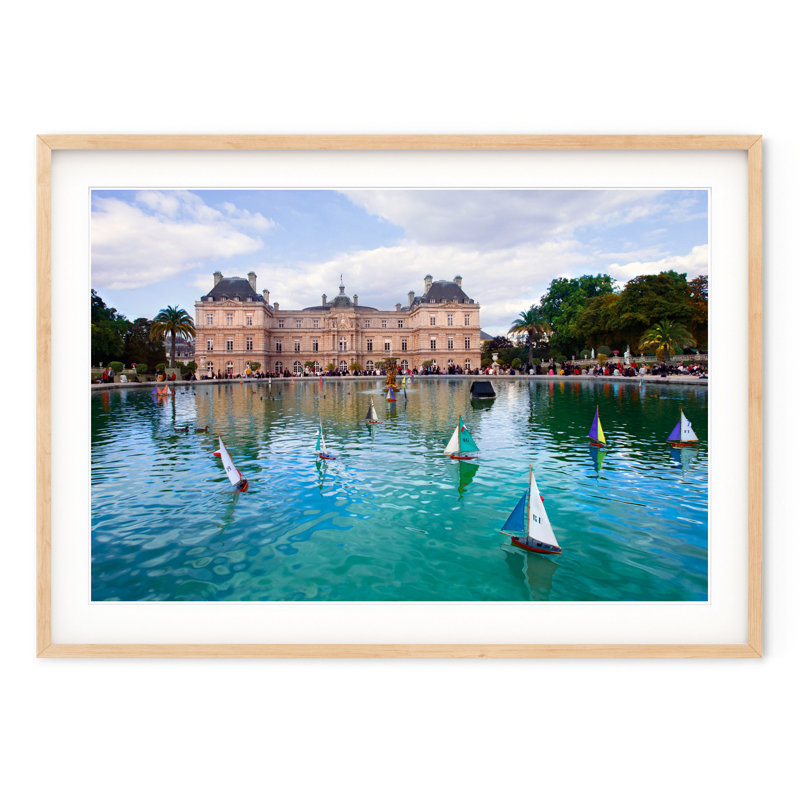 Luxembourg Garden Sailboats - Picture Frame Photograph on Paper , 22.5" H x 31.5" W, Natural Framed