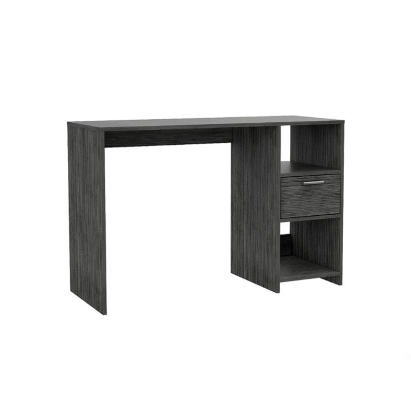 Bureau d'ordinateur avec 1 tiroir et 2 tablettes de rangement ouvertes, Gris