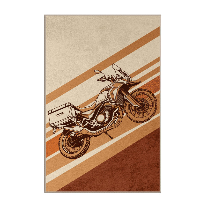 Soft Plush Eckman Adventure Bike Modern Rustic Area Rug in Beige – Beige Binding, 5x7