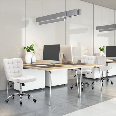 Modern Tufted Armless Leather Desk Chair