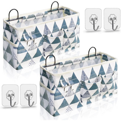 2Pcs Large Wall Hanging Organizer Bag, Linen Fabric Door Hanging Storage Baskets With Pockets, Waterproof Bin For Kitchen, Bedroom, Office, RV Camper (Triangle)