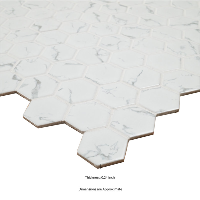 Carrara White Hexagon 11 in. x 13 in. Matte Porcelain Mosaic Floor and Wall Tile