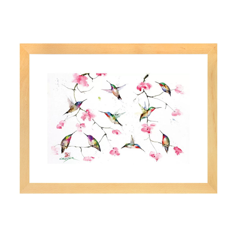 Rassemblement de colibris par Dean Crouser, reproduction d’art, H 16 po x l 24 po x P 1 po, Toile avec cadre en bois beige