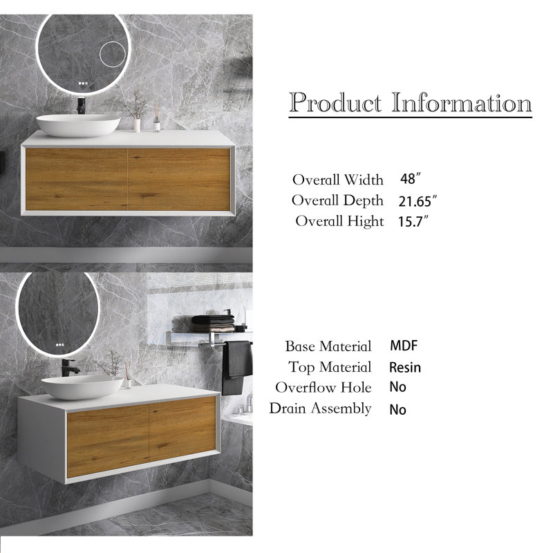 Meuble-lavabo simple 48 po avec plateau en résine Rabun